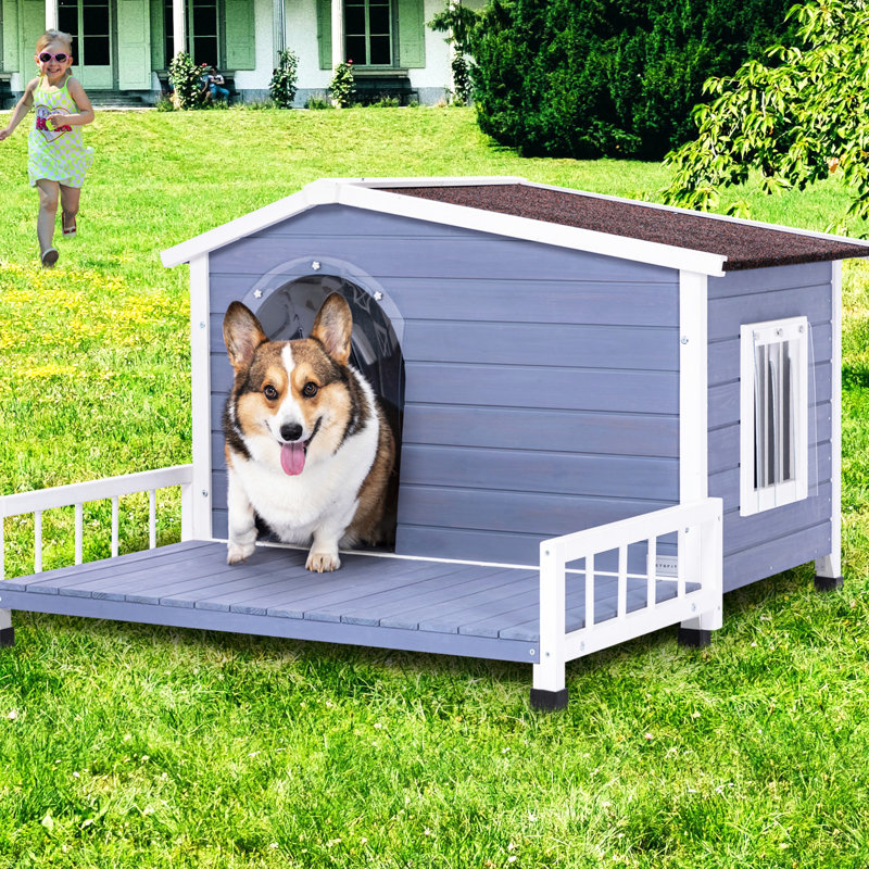 Niche en bois massif pour petits chiens de taille moyenne, avec terrasse et ventilation