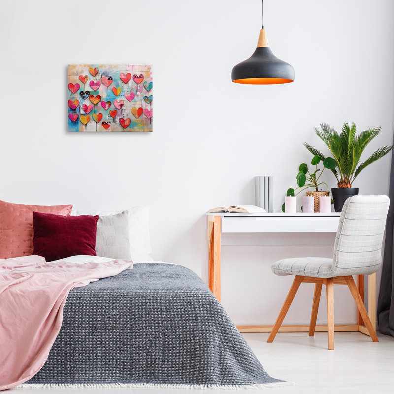 Art mural sur toile, "Playful Urban Hearts" par LSR Design Studio, H 16 po x l 20 po