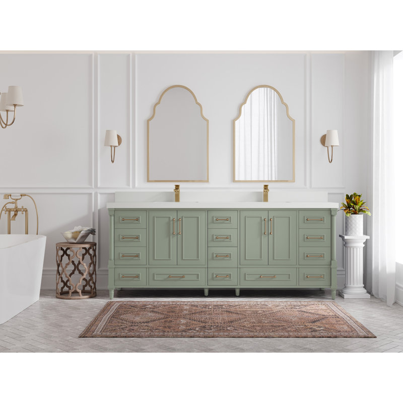 Aberdeen 84'' Double Bathroom Vanity with Quartz Top, WWCL1518, Evergreen