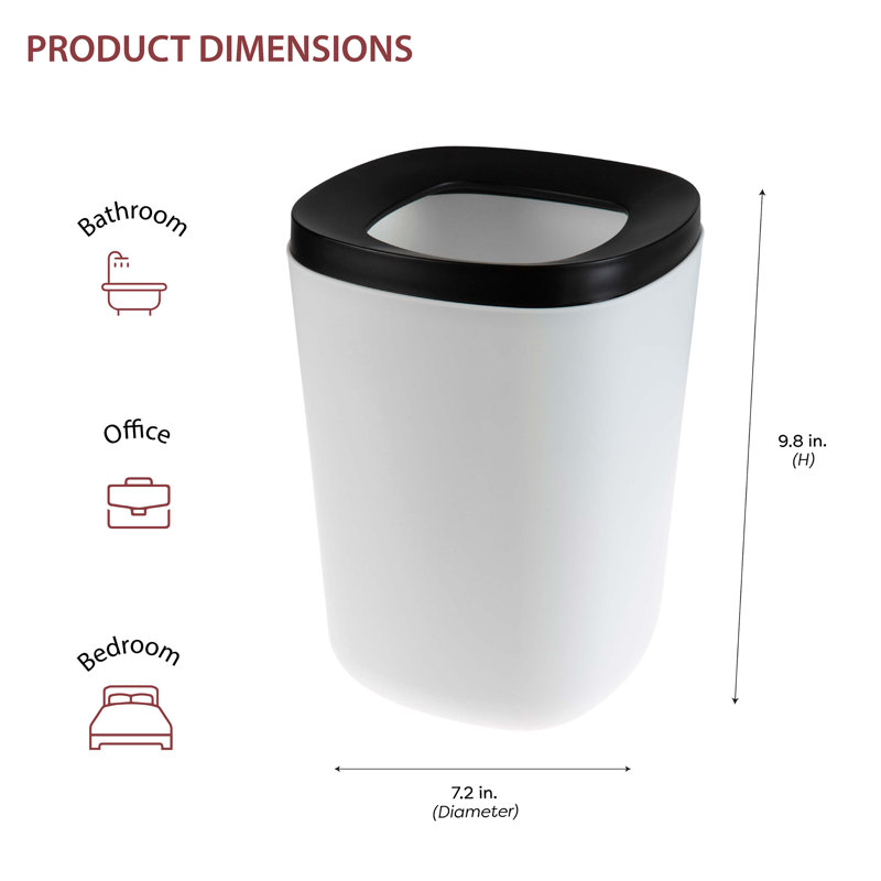 White and Black Plastic 5-Liter Waste Basket with Removable Lid