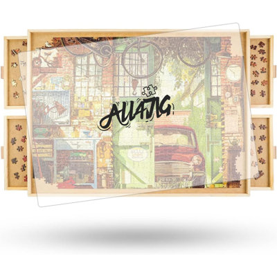 1500 Pieces Rotating Puzzle Board with 4 Drawers and Cover25x34 Portable Wooden Jigsaw Puzzle Table for AdultsLazy Susan Spinning Puzzle Boards Bi