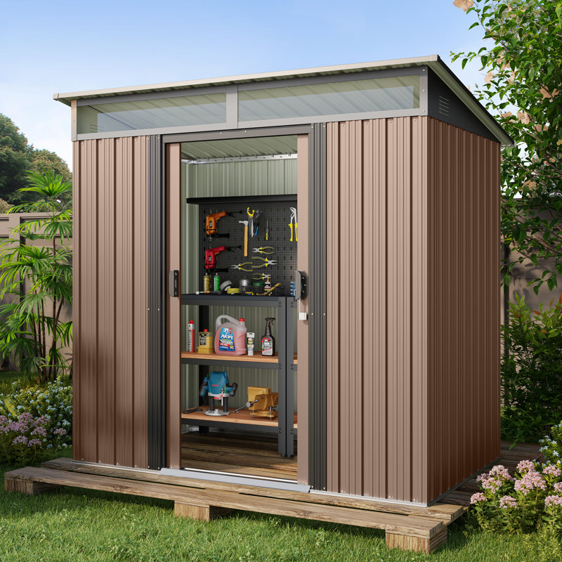 6 ft. W x 4 ft. D Metal Vertical Storage Shed, Light Brown