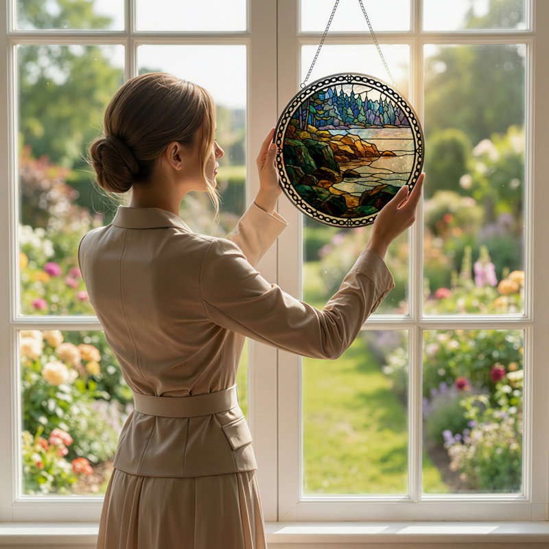 Panneau de vitrail de fenêtre de paysage H 7,8 po, H 7,8 po x l 7,8 po