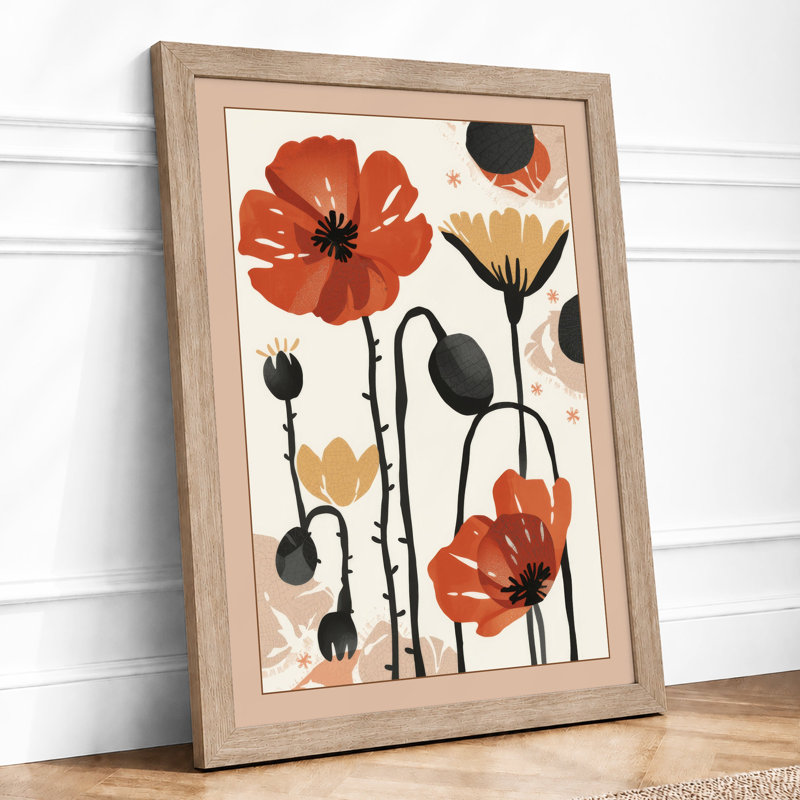 Poppies And Botanicals Botanical - Print, A1 - 84.1 x 59.4 cm, Oak