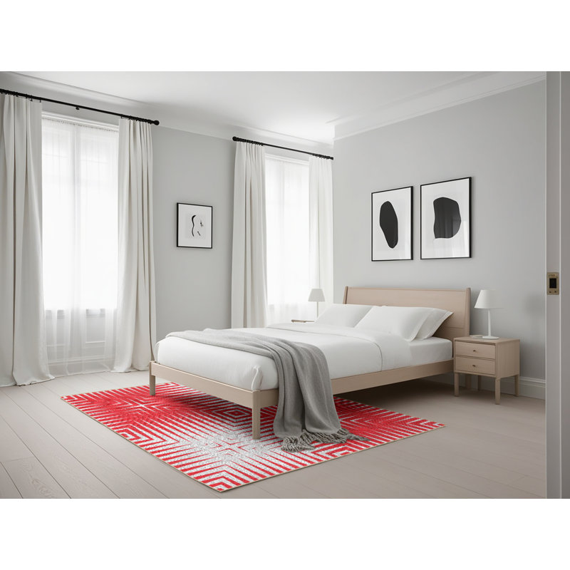 Tapis rouge/blanc à motifs Thorfinn, Rectangle 5 pi x 7 pi