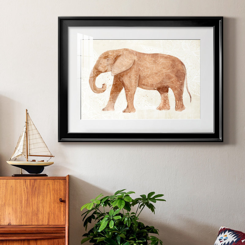 Éléphant sagesse I, reproduction encadrée de qualité supérieure - prête à être accrochée, Cadre noir, Blanc