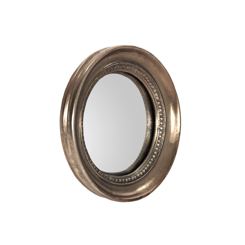 Lenka 7.25'' Round Convex Wall Mirror in Distressed Gold