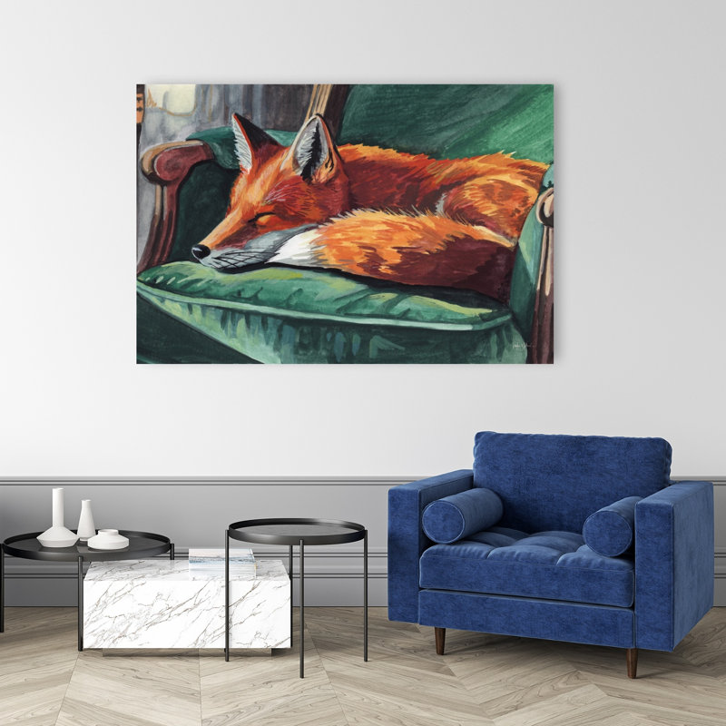 Rêves d'un renard élégant - Affiche murale contemporaine représentant un renard dans la forêt, H 40 po x l 60 po