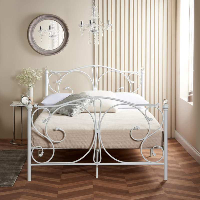 Philmont Metal Bed with Mattress, White, Small Double (4')
