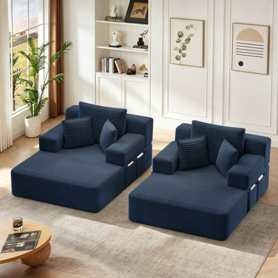Ensemble de méridienne 2 pièces luxueux en velours côtelé, canapé-lit convertible 2 en 1 avec coussins et pochette de rangement