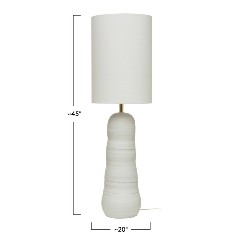 Analysa Stoneware Floor Lamp with Reactive Glaze and Linen Shade