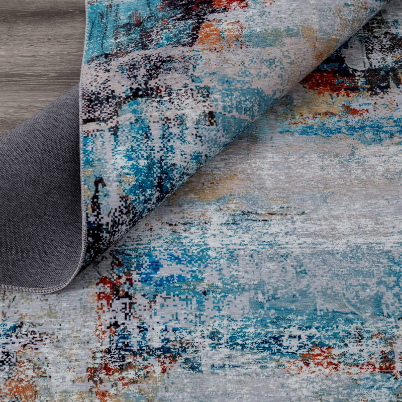 Abstract Area Rug in Blue, Rectangle 8'6" x 11'6"