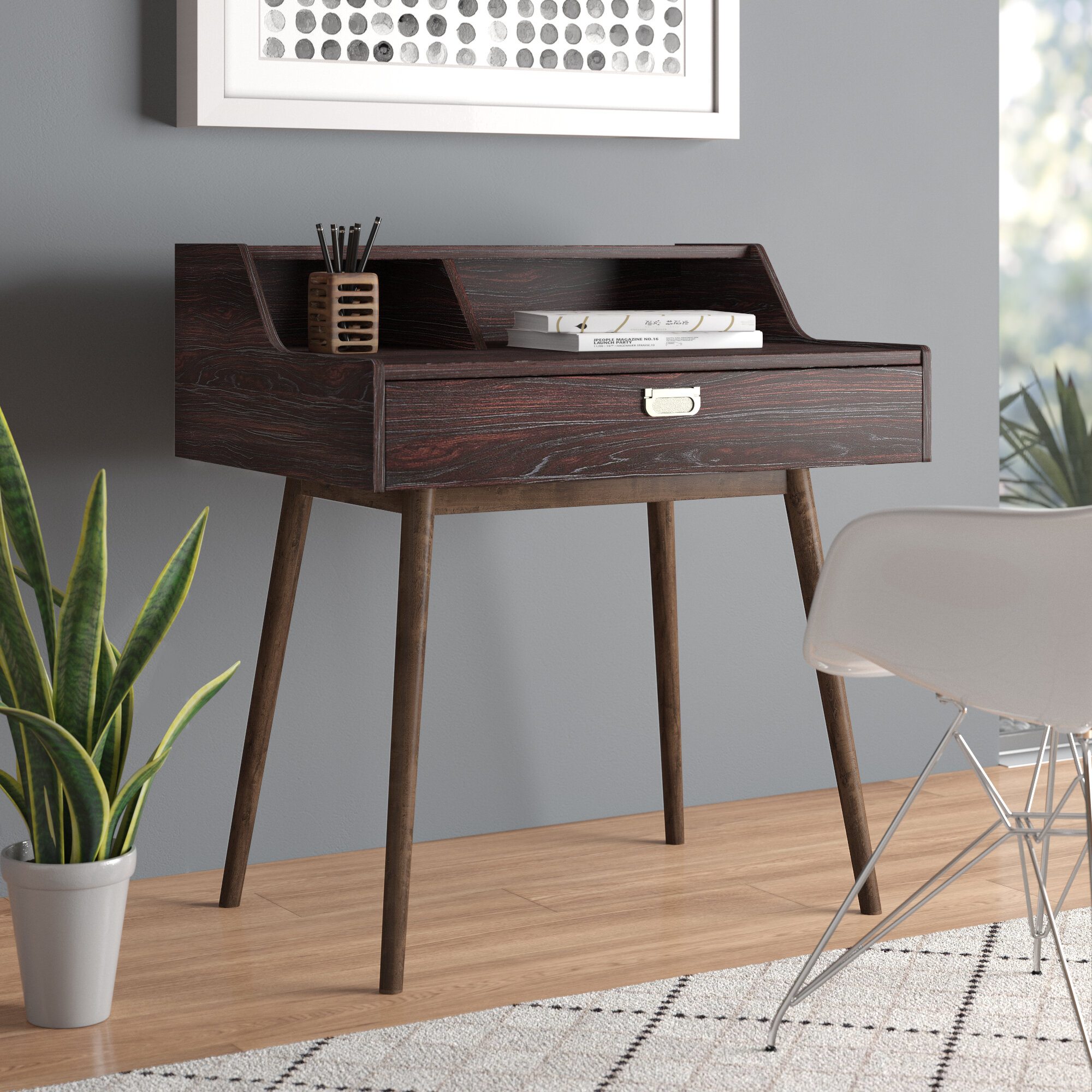 Mid Century Desk with Cord Management  Mid century desk, Mid century desk  white, Home office setup