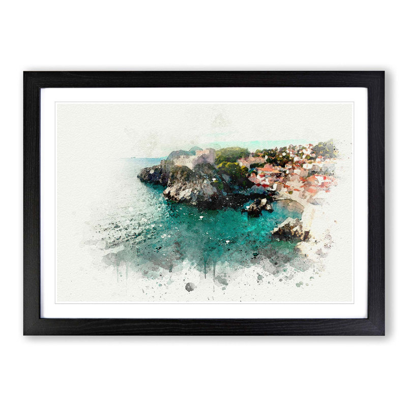 Walls of Dubrovnik in Croatia in Abstract - Picture Frame Graphic Art Print, Black, 50cm H x 76cm W x 2cm D