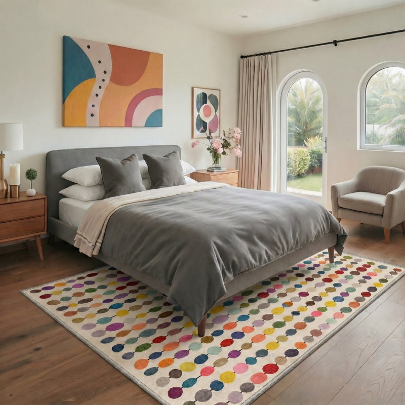 Aamir Evoque Modern Machine Washable Beige Indoor Area Rug with Non-Slip Backing, Rectangle 6' x 9', Ivory