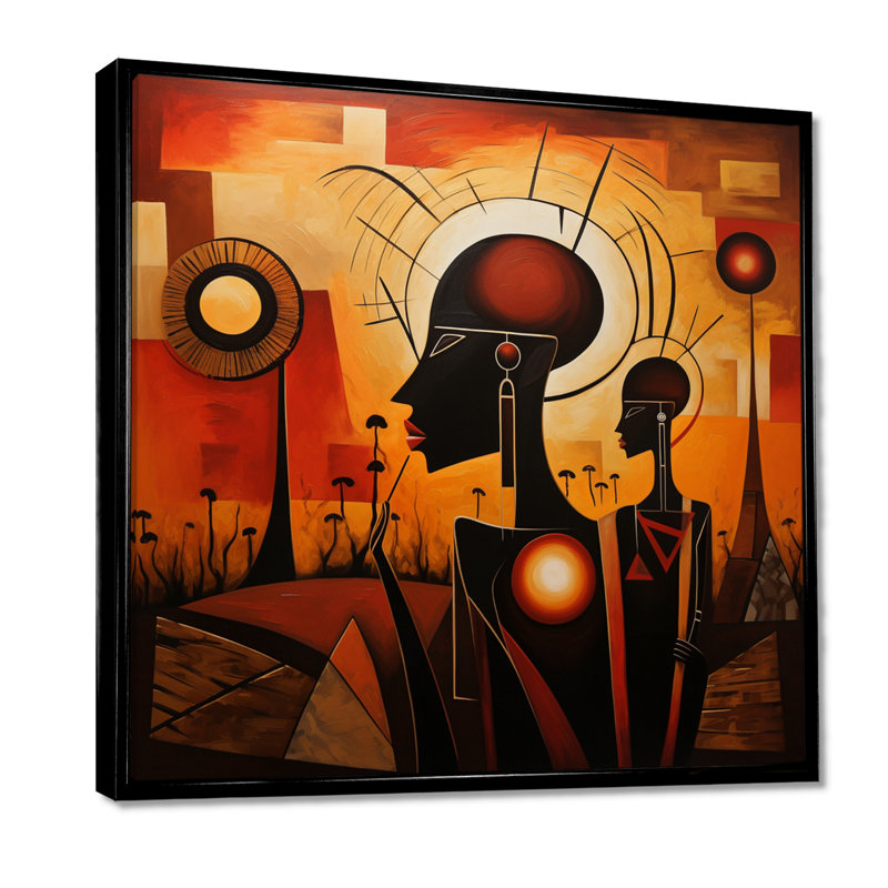 «African Consciousness Urban Memories» - Art mural africain, Cadre flottant noir, H 36 po x l 36 po x P 1,5 po