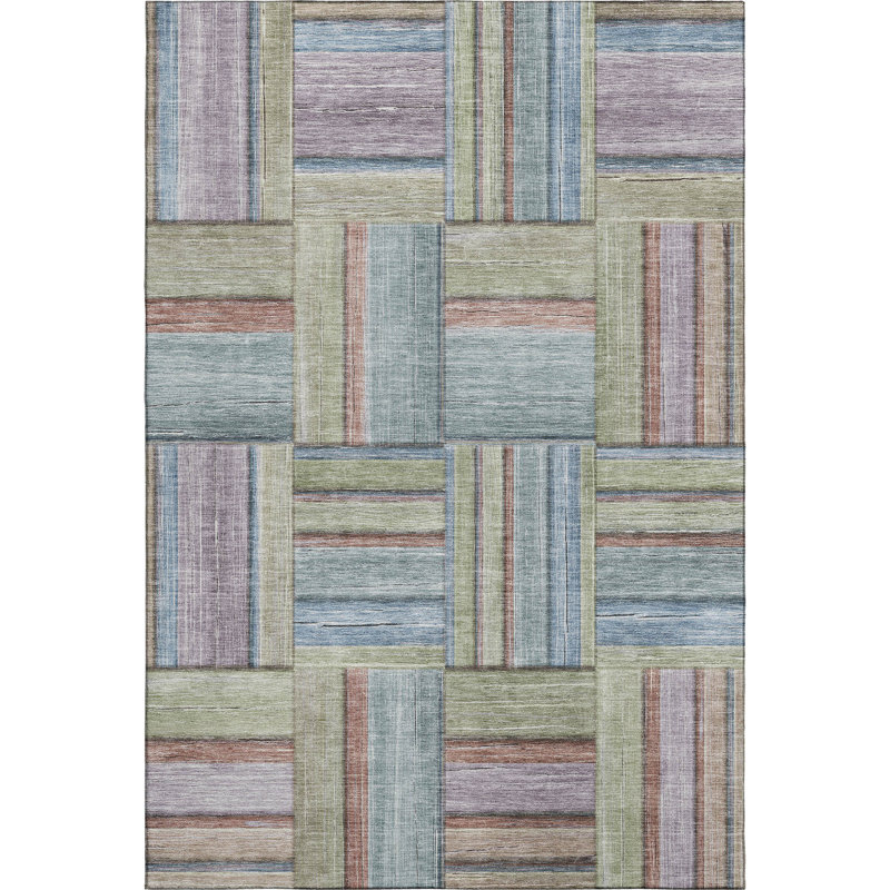 Premium Machine Washable Mayfield AMF2285 Geometric Rug, Aloe, 9' x 12'