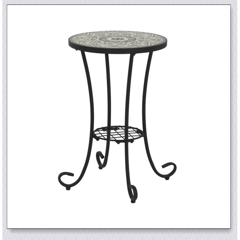 Patio Side Table with Shelf,Brown+Black