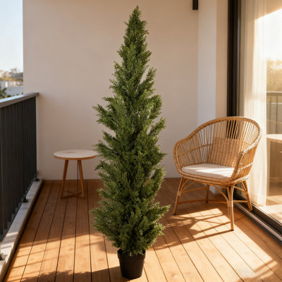 1 pièce plante en pot de cyprès artificiel, plantes d'intérieur simulées de 72 pouces avec pot de fleurs en plastique noir pour la maison, le bureau et le salon