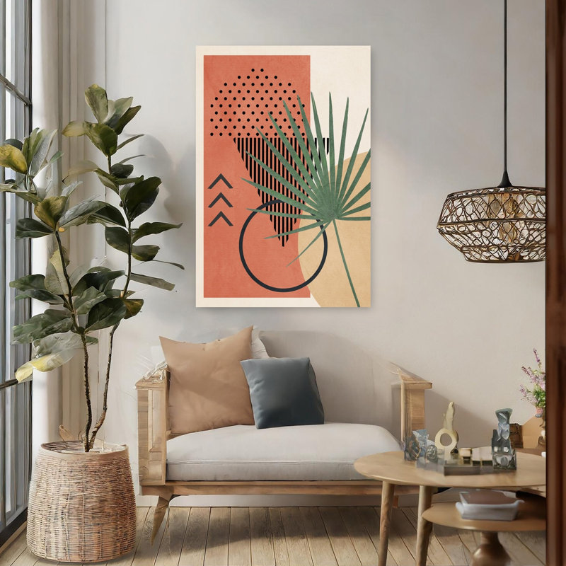 Abstrait feuille tropicale abstraite géométrique minimaliste, palmier, impression d'art mural tropical, 48" H x 32" W
