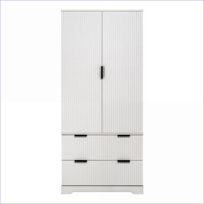 Kitchen Pantry Cabinet | 72” Modern Fluted White Storage | 2 Drawers, 8-Door Spice Rack | MDF | Drawers Included