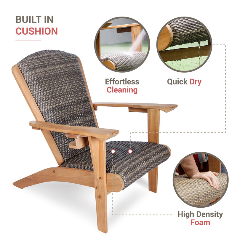 Bristol Teak Outdoor Adirondack Chair & Ottoman With Patio Cover, Gray