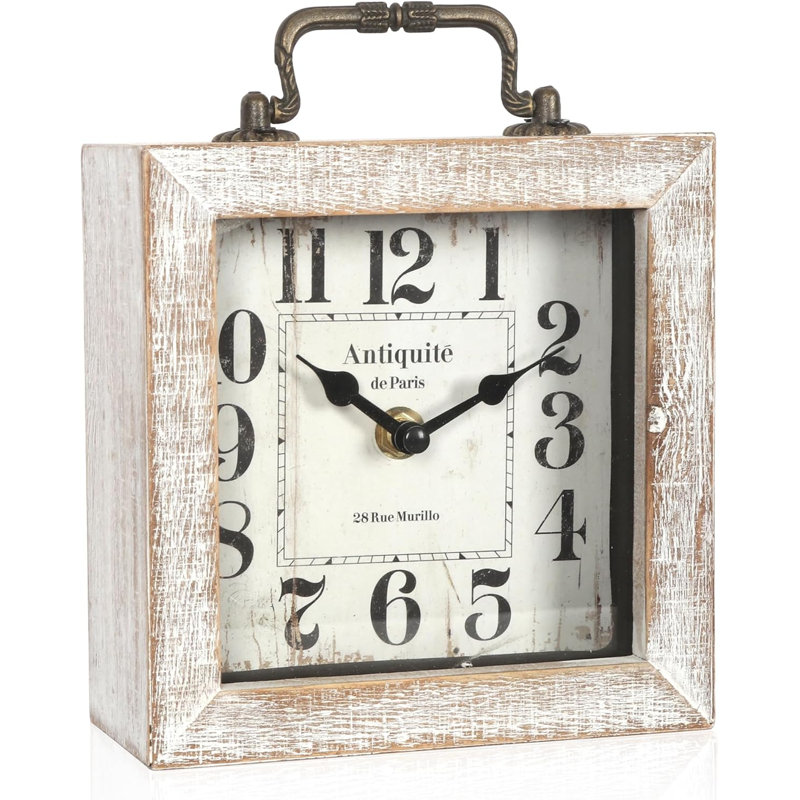 Horloge de bureau rétro, horloge de cheminée de table rétro, horloge de table en bois pour le salon, la chambre à coucher, décoration de tablette, décor de ferme (couleur blanche)
