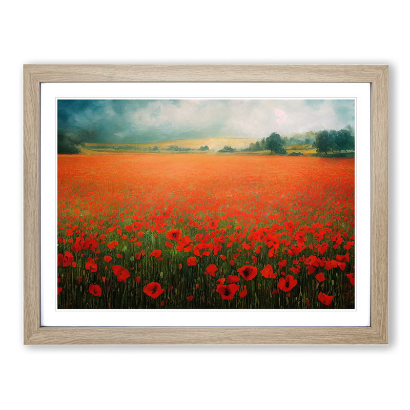 Dazzling Poppy Field Flowers - Framed Print, 46cm H x 64cm W x 2cm D, Oak