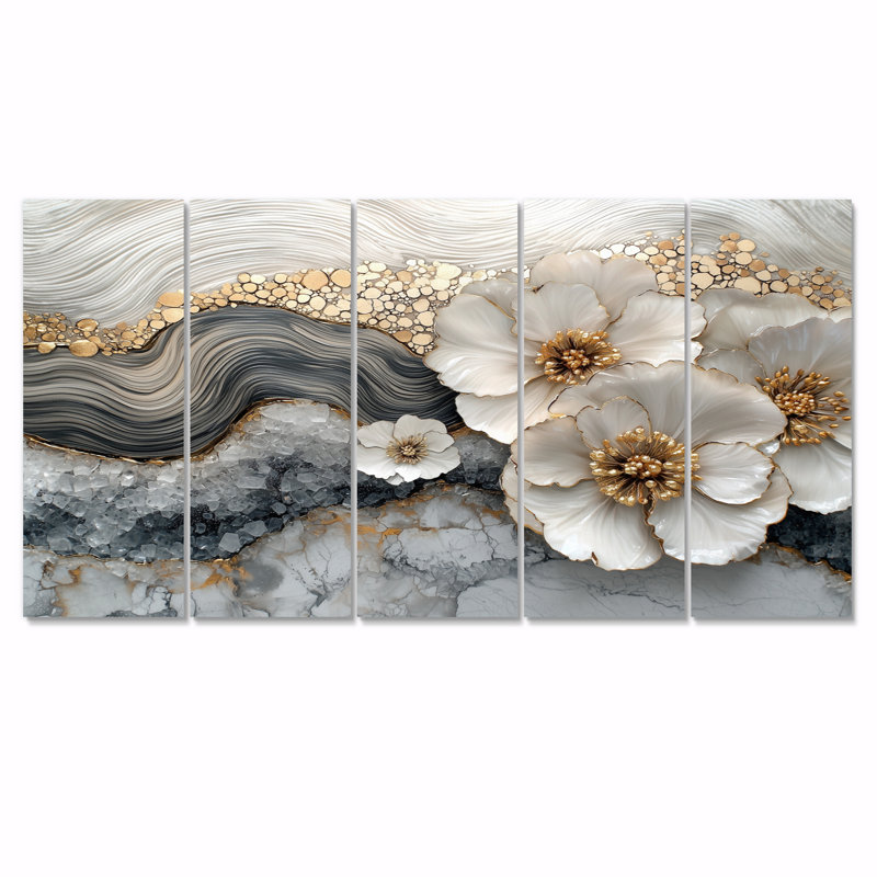 Lawrie - coquelicots - art mural traditionnel pour le salon, 5 pièces, H 32 po x l 80 po