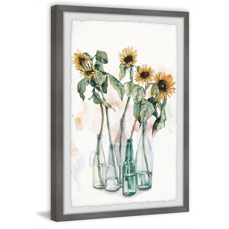 Sunflower And Wilted Leaves II - Single Picture Frame Painting, 91cm H x 61cm W