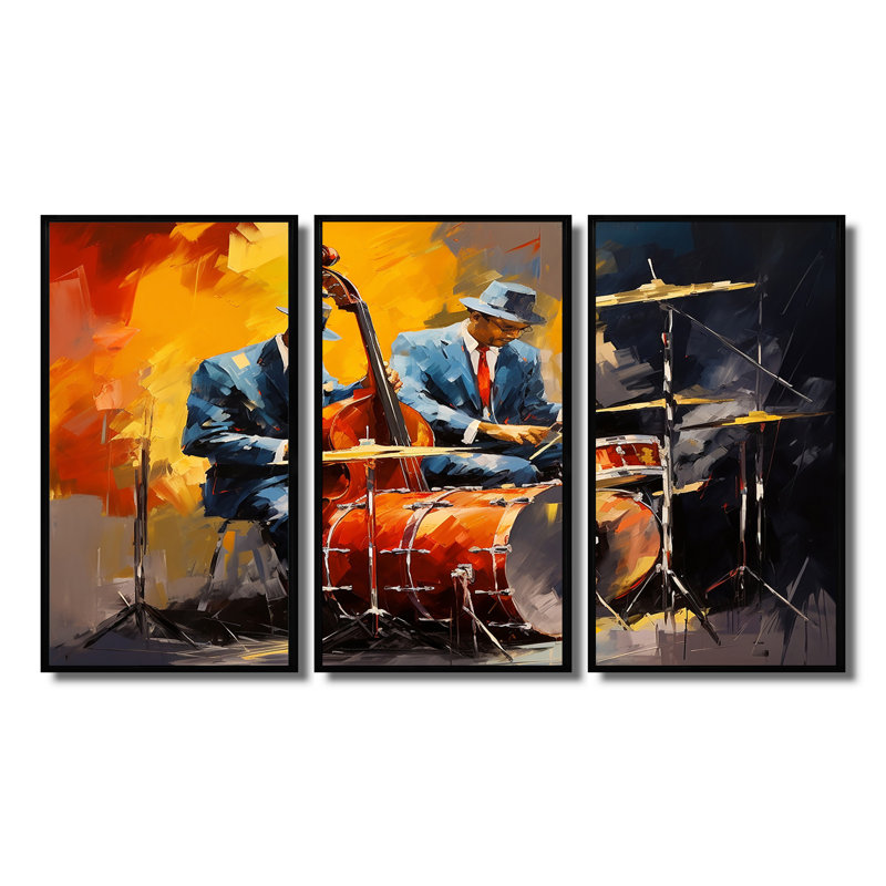 Muflier - Ensemble de décoration murale musicien, Cadre flottant noir, H 40 po x l 60 po x P 1 po