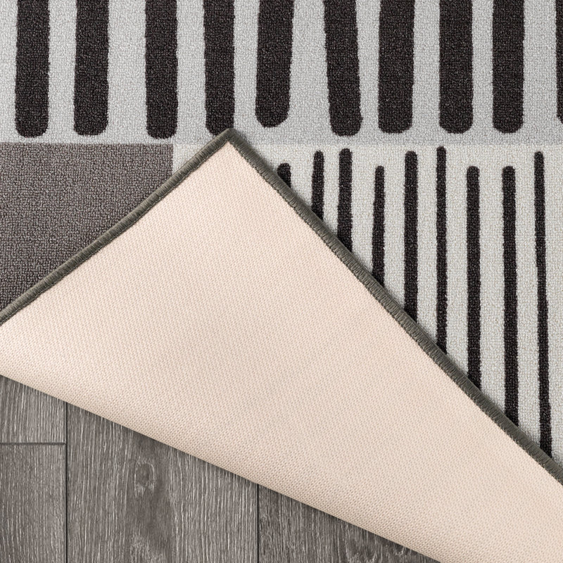 Tapis gris / noir en polypropylène tissé à la machine Cassarah, Rectangle 8 pi x 10 pi 3 po