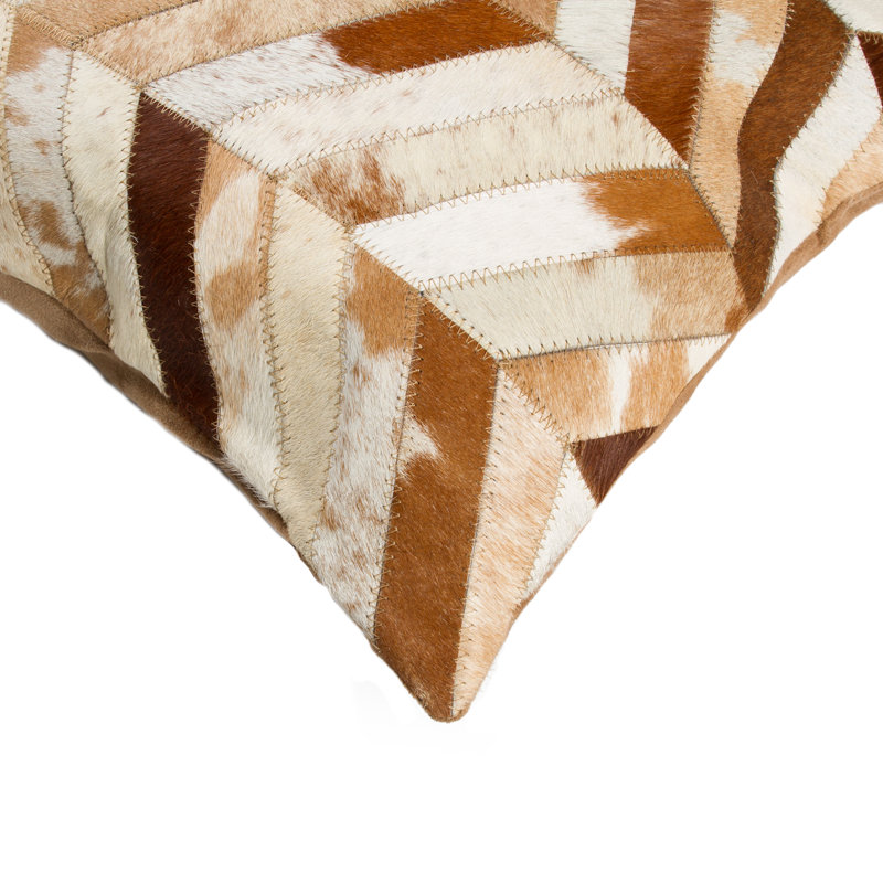 Housse et insert de coussin carré en cuir / suède Torino, Brun / Blanc