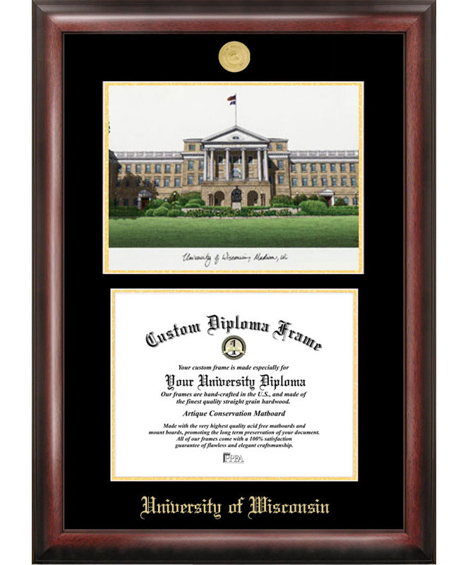 Cadre de lithographie en relief avec images de campus wisconsin-badge doré NCAA