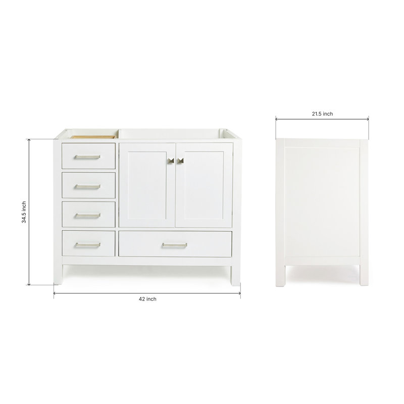 Cambridge 42'' W Single Bathroom Vanity Base, Brushed Nickel, White