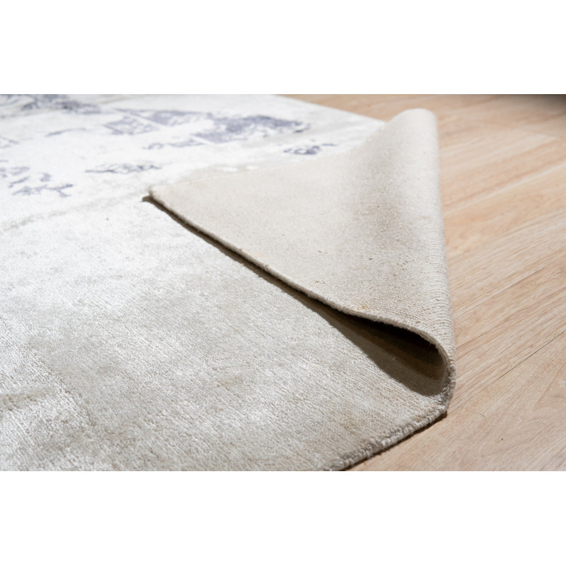 Ella Chic Ivory Hand Knotted Wool Classic Modern Viscose 9' x 12' Area Rug