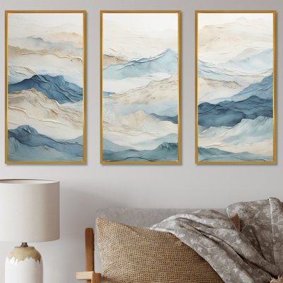 Minimalism Grey And Blue Mountain Breeze - Landscape Mountains Canvas Art Set