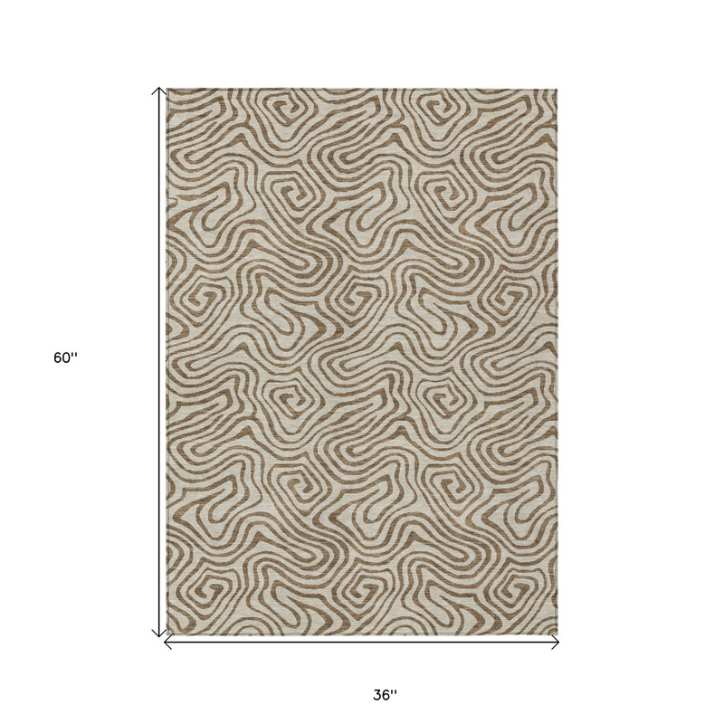 Tapis intérieur lavable abstrait beige et brun 3 pi x 5 pi