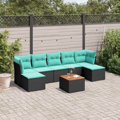 Ensemble de canapé de patio 8 pièces avec coussins pour l'extérieur en rotin noir