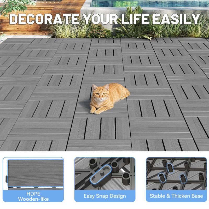 Carreaux de terrasse extérieurs durables, grain de bois moderne Hdpe 27 pièces pour patio