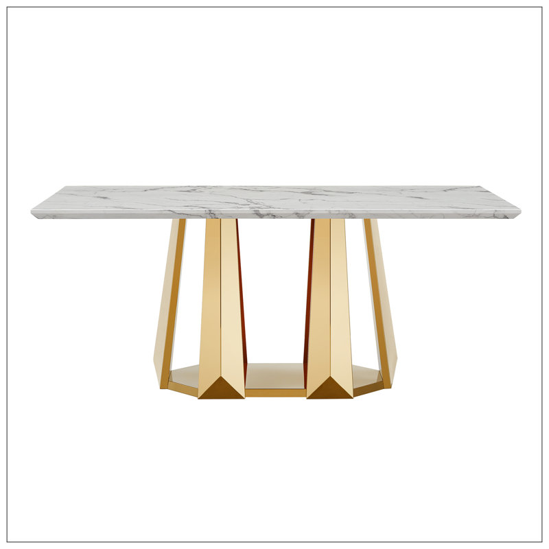 Dining Table For Kitchen, White, Gold