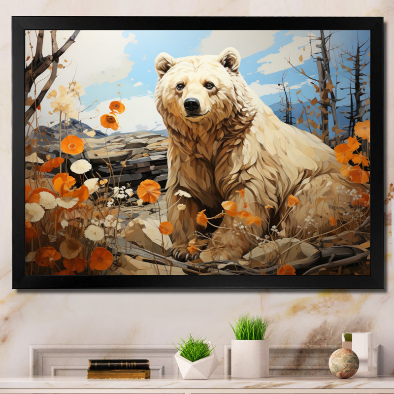 Ours majestueux, pastorale II - animaux, impressions sur toile, Cadre flottant noir, H 34 po x l 44 po x P 1,5 po