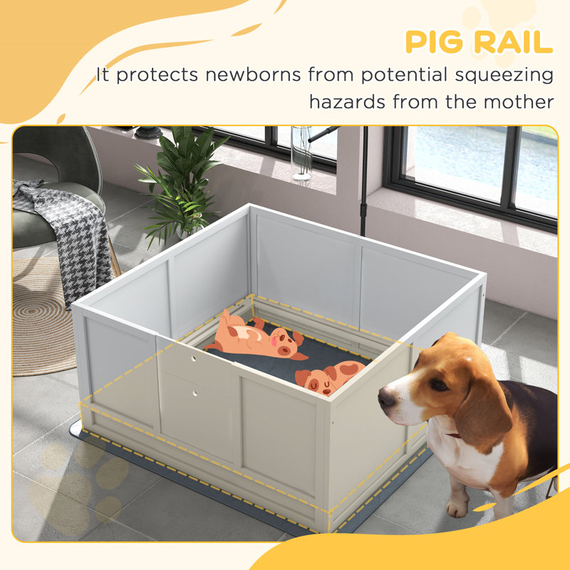 Boîte de mise bas pour chien avec support d'éclairage rétractable, H 27,75 po x l 47,75 po x P 24 po