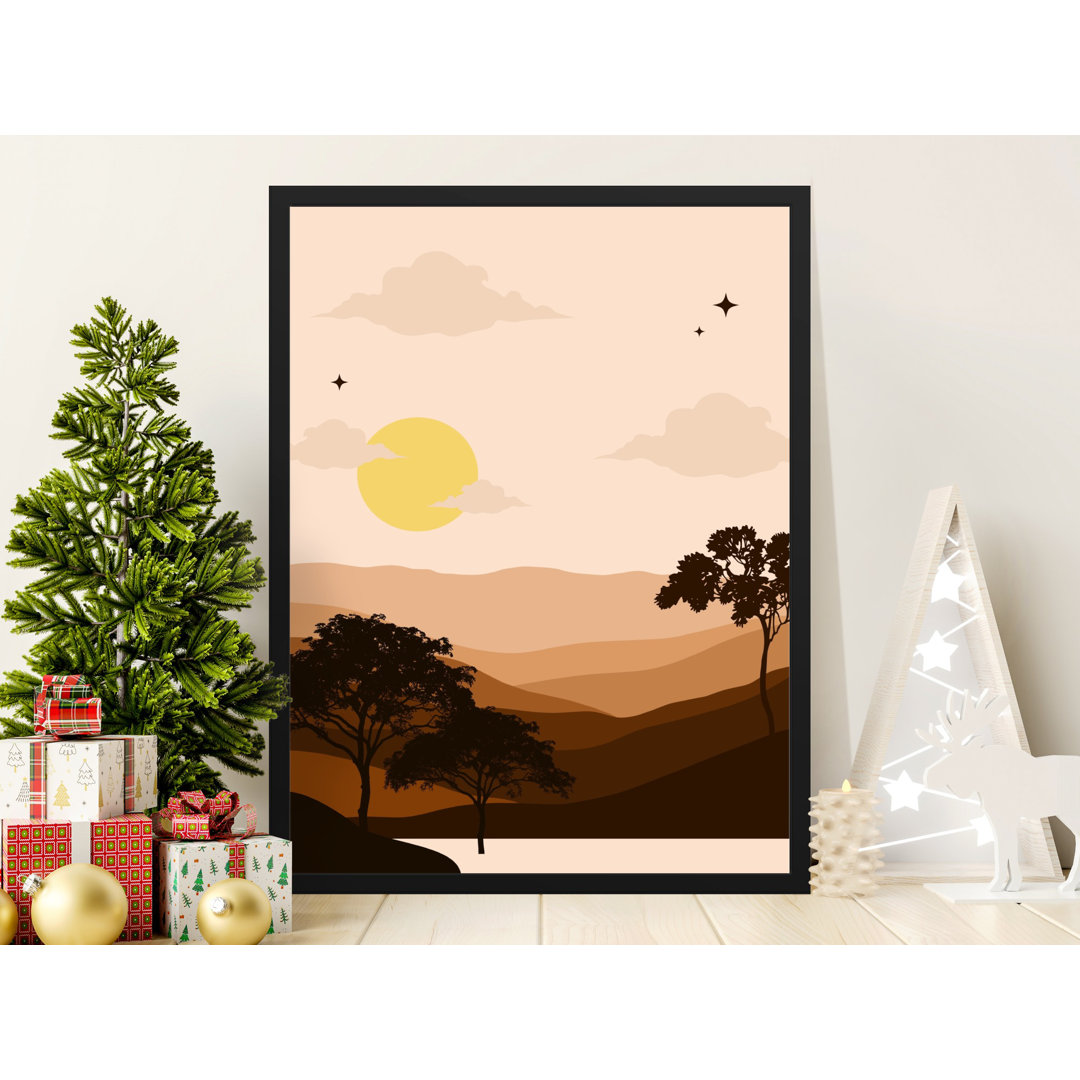 Calming Sunset Landscape with Silhouette Trees Framed Poster