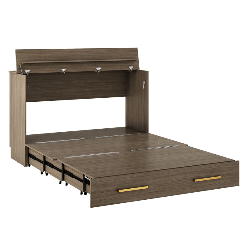 Lit cabinet TRIADE – design escamotable gain de place avec lit queen et matelas inclus – choix de finis, Brun