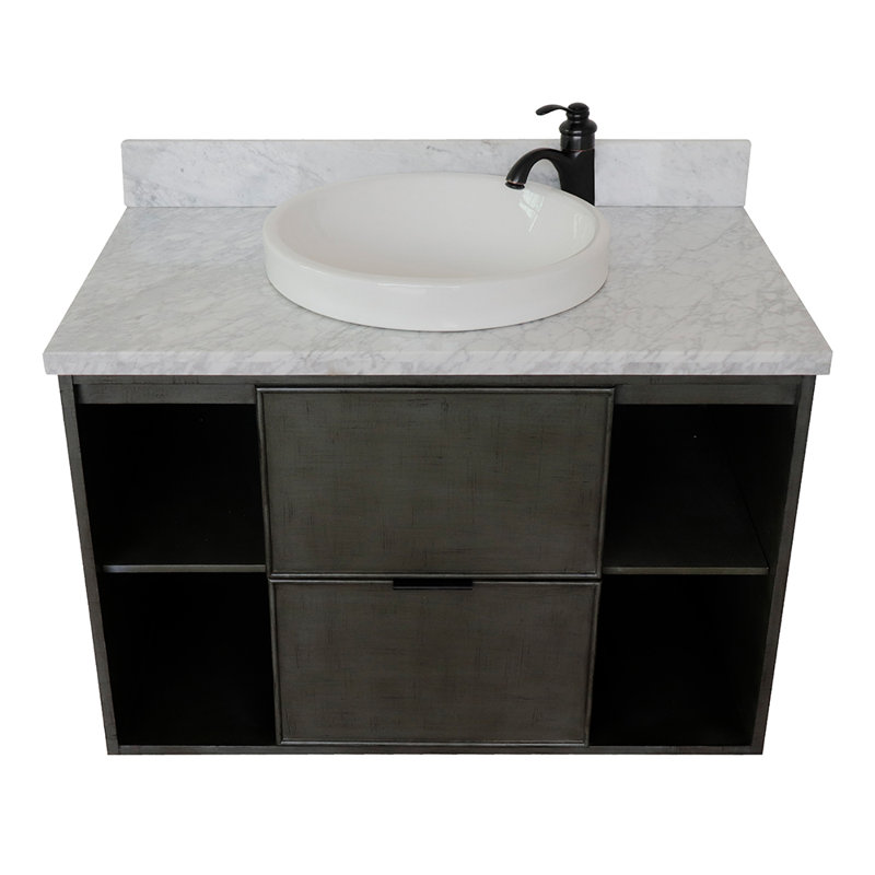 Meuble-lavabo mural simple 37 po, Marbre de Carrare blanc