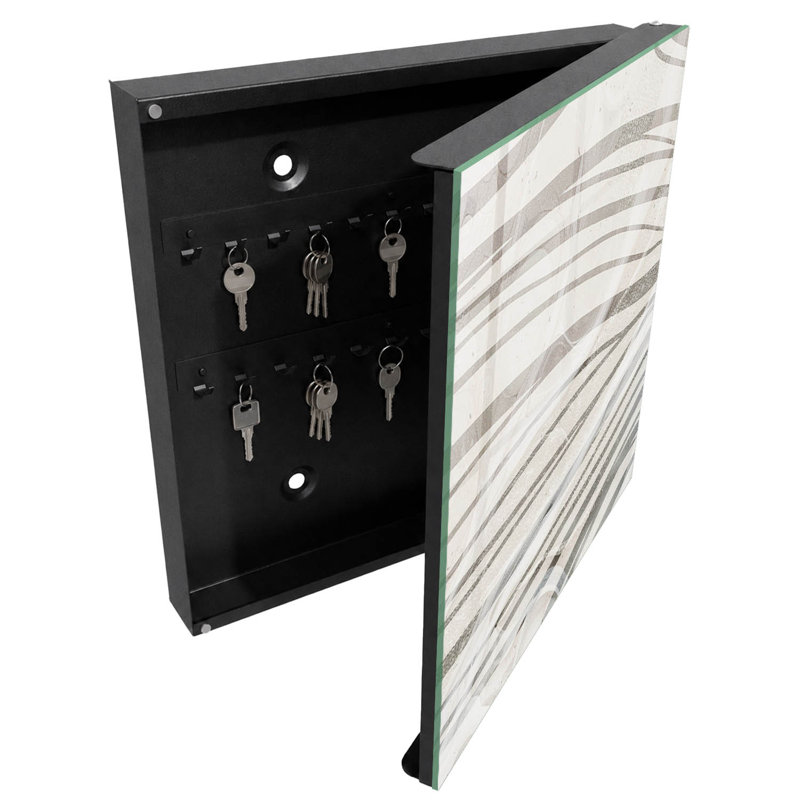 Key storage box, Opens to the left, 30x30x5, White, Gray wavy lines in harmony, 