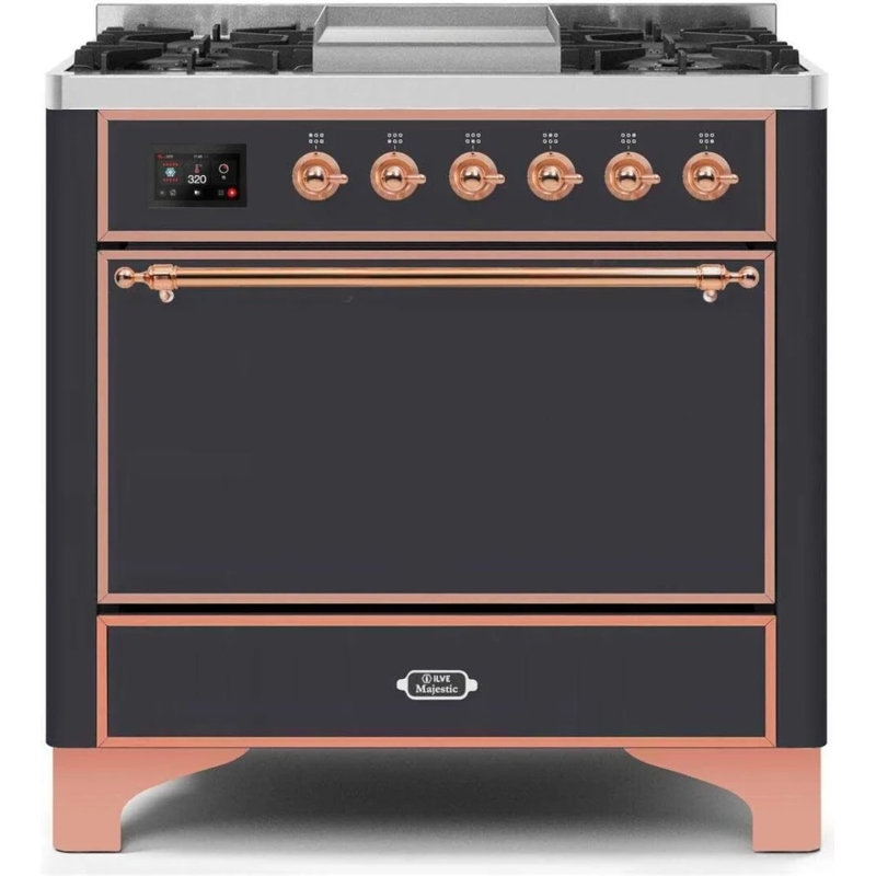 ILVE Majestic II Series 36 inch Dual Fuel Range with 6 Sealed Burners, Griddle (Solid Door), Liquid Propane