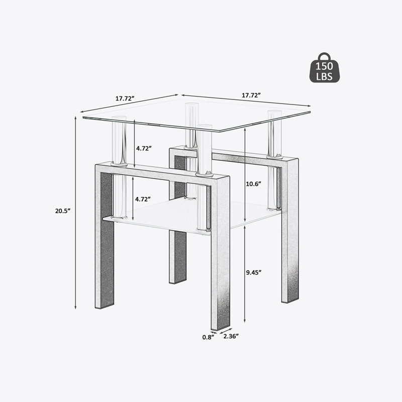 Modern Tempered Glass Tea Table Coffee Table End Table, Square Table, Black, Black, 1