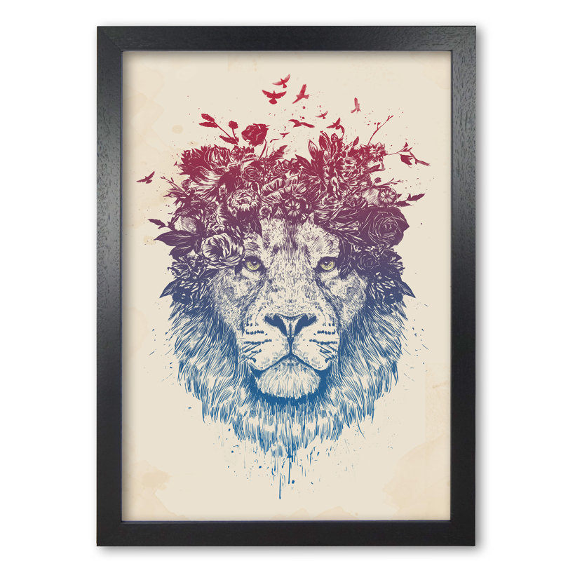Floral Lion by Mercedes Lopes Charro - Print, Black Grain, 59.4 cm H x 42 cm W x 5 cm D